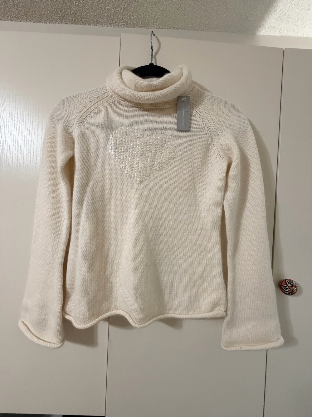GAP Kids Ivory Cream Cowl Neck Sequin Heart Sweater Knit Pullover XXL 14-16 NWT